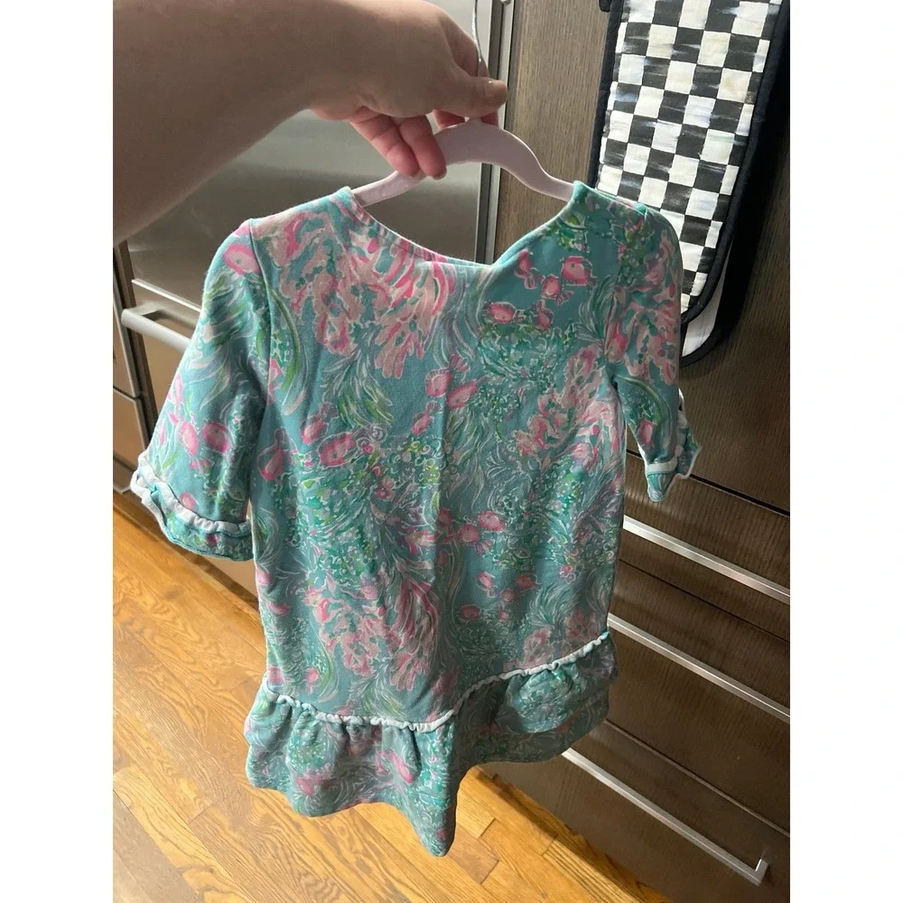 Lilly Pulitzer Dress Girls Blue Pink Preppy Ruffles Youth Kids‎ size 6-7